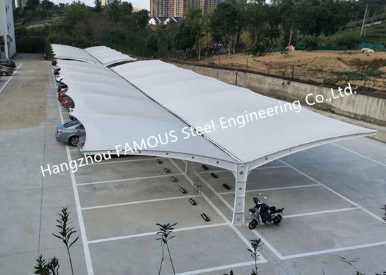 चीन सिंगल स्लोप रूफ आउटडोर स्टील मेम्ब्रेन स्ट्रक्चर कैंटिलीवर पार्किंग शेल्टर आपूर्तिकर्ता